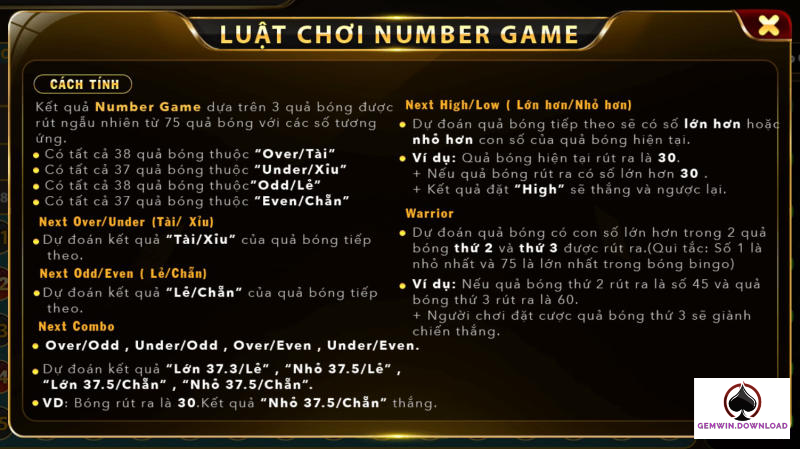 Luật Number game gemwin